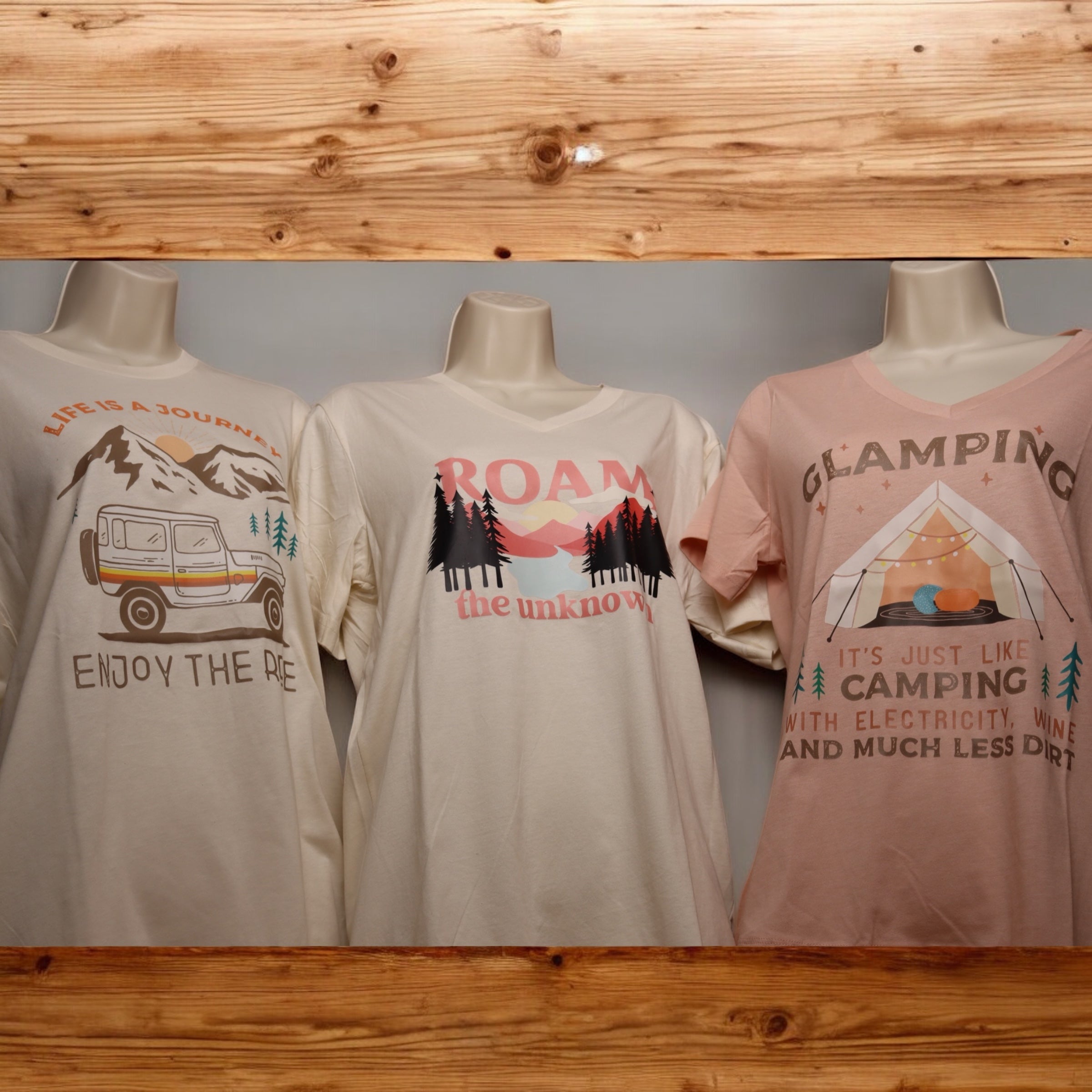 Roam the Unknown Adventure T-Shirt for Women
Glamping Graphic T-Shirt for Camping Lovers
Life Is a Journey Enjoy the Ride Women's Graphic Tee