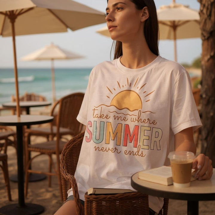 Take Me Where the Summer Never Ends T-Shirt: Women's Relaxed Fit - Real Moms Boutique LLC