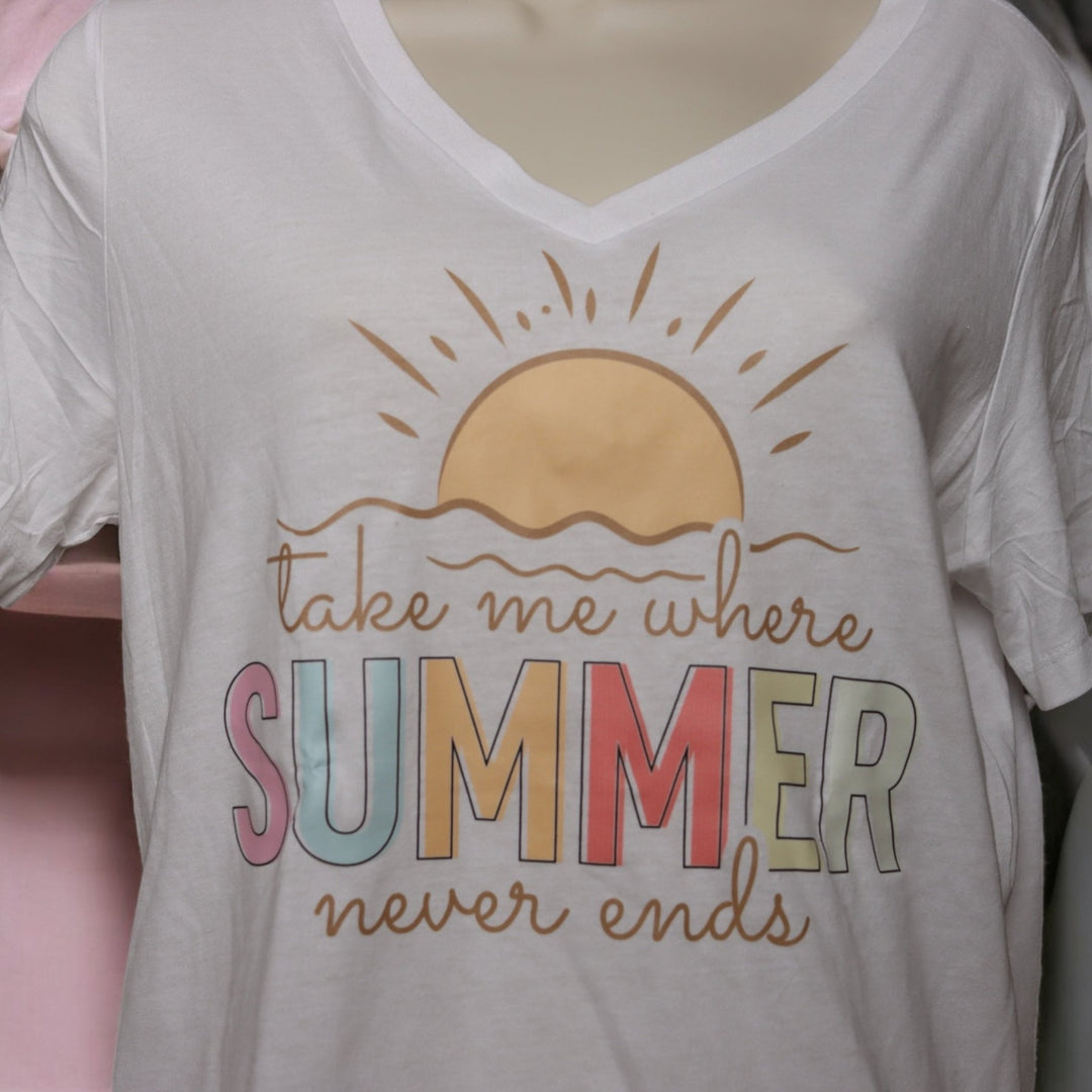 Take Me Where the Summer Never Ends T-Shirt: Women's Relaxed Fit - Real Moms Boutique LLC