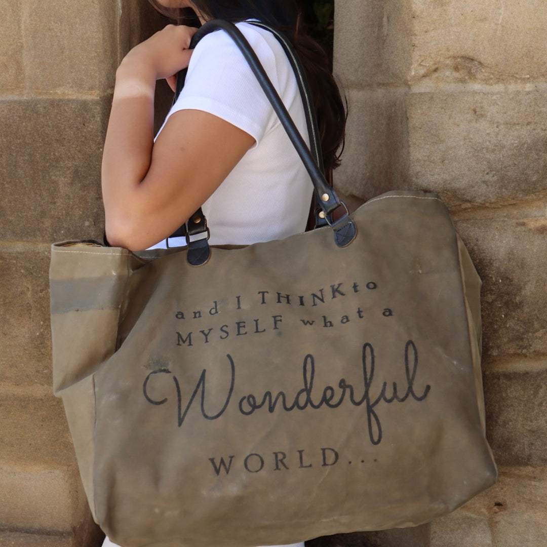 Wonderful World Recycled Military Tent Tote - Real Moms Boutique LLC