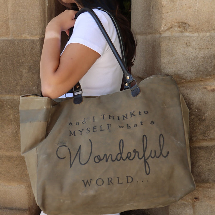 Wonderful World Recycled Military Tent Tote - Real Moms Boutique LLC